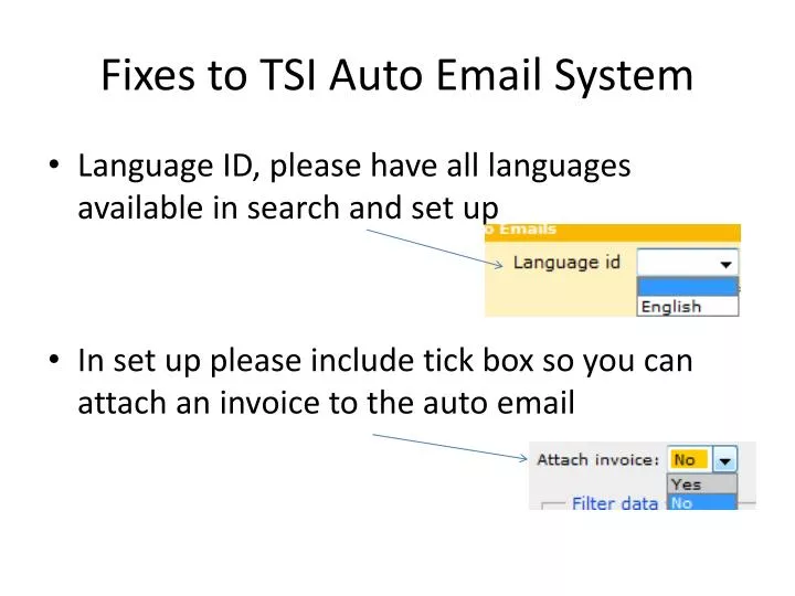fixes to tsi auto email system