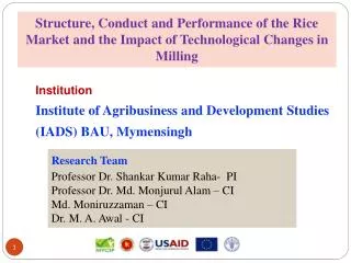 Structure, Conduct and Performance of the Rice Market and the Impact of Technological Changes in Milling