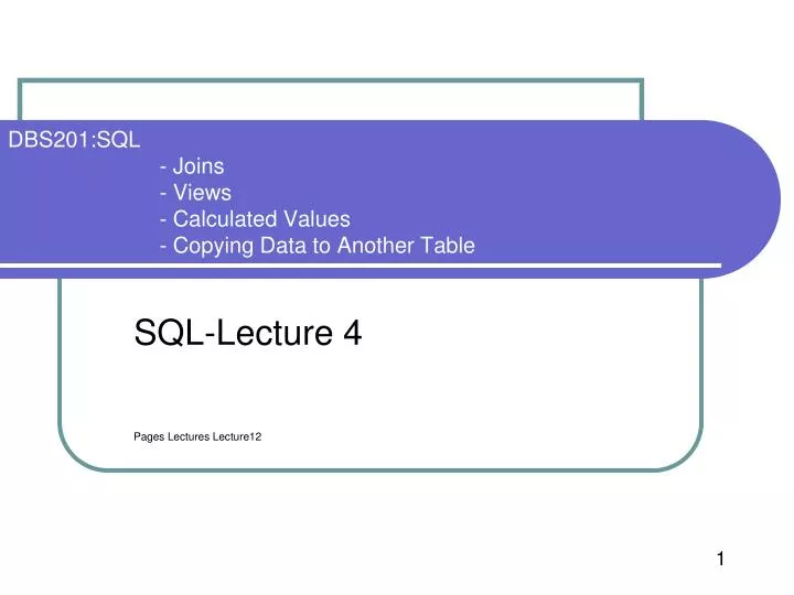 sql lecture 4 pages lectures lecture12