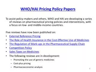 WHO/HAI Pricing Policy Papers