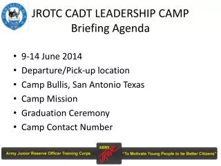JROTC CADT LEADERSHIP CAMP Briefing Agenda