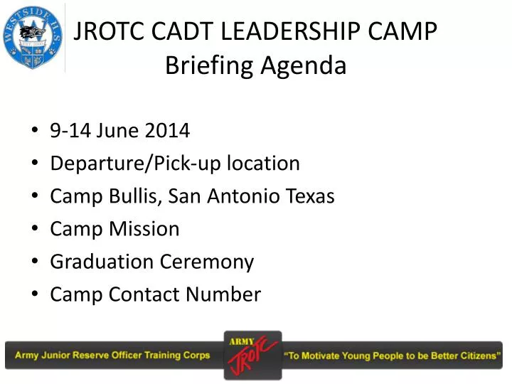 jrotc cadt leadership camp briefing agenda