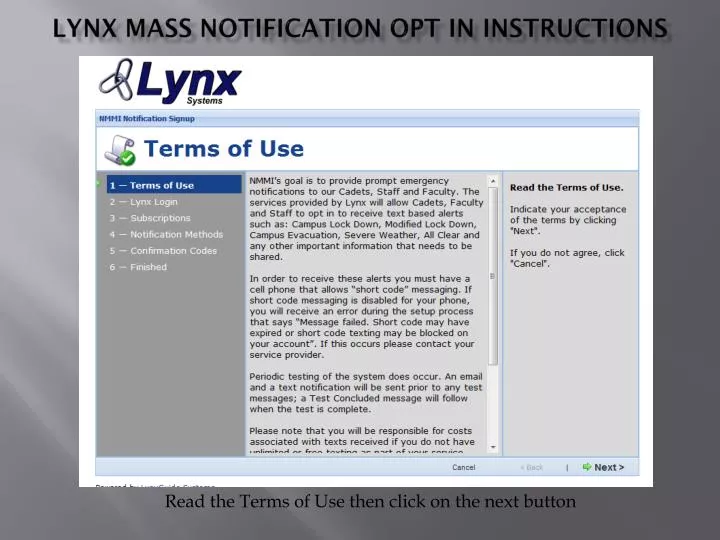 lynx mass notification opt in instructions