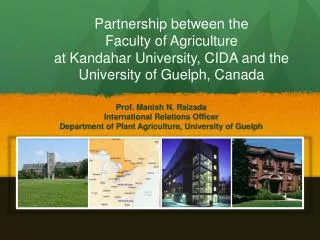 Prof. Manish N. Raizada International Relations Officer Department of Plant Agriculture, University of Guelph
