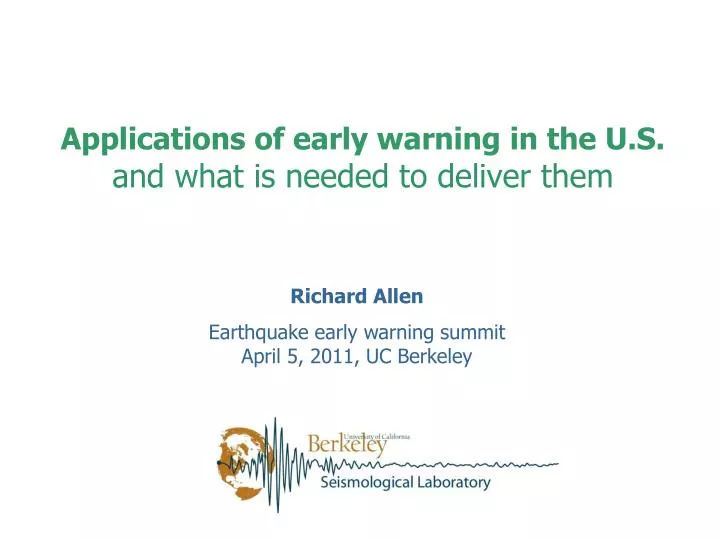 applications of early warning in the u s and what is needed to deliver them