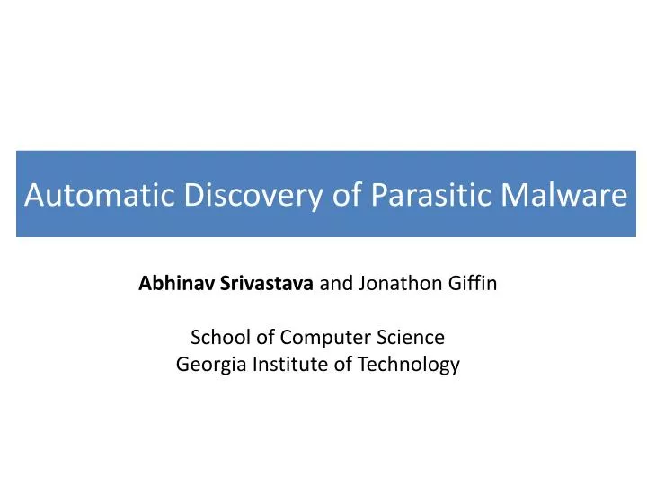 automatic discovery of parasitic malware
