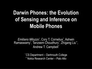 Darwin Phones: the Evolution of Sensing and Inference on Mobile Phones