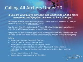 Calling All Archers Under 20