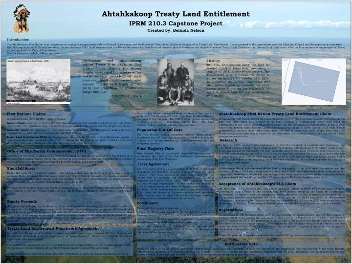 ahtahkakoop treaty land entitlement iprm 210 3 capstone project created by belinda nelson