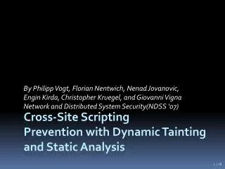 Cross-Site Scripting Prevention with Dynamic Tainting and Static Analysis