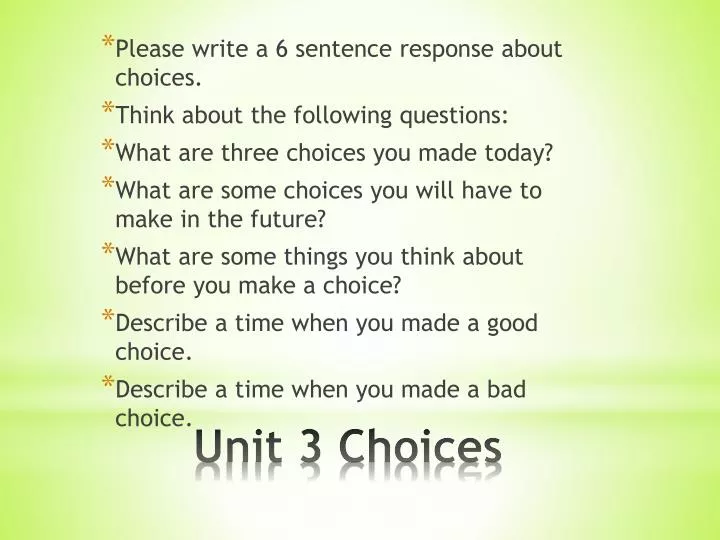 unit 3 choices