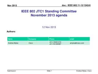 IEEE 802 JTC1 Standing Committee November 2013 agenda
