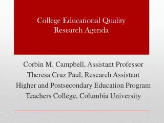 College Educational Quality Research Agenda