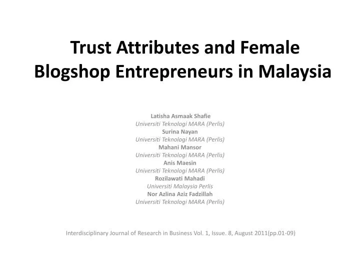 trust attributes and female blogshop entrepreneurs in malaysia