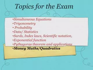 Topics for the Exam