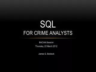 SQL for Crime ANALYSTS