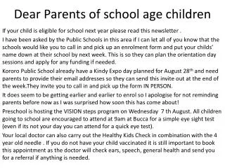 Dear Parents of school age children