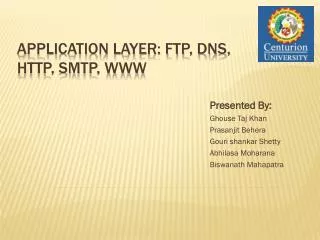Application Layer: FTP, DNS, http, SMTP, WWW