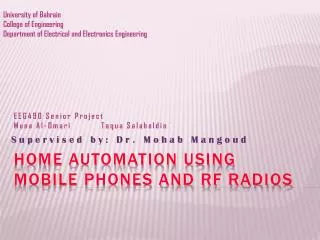 Home automation using mobile phones and RF radios