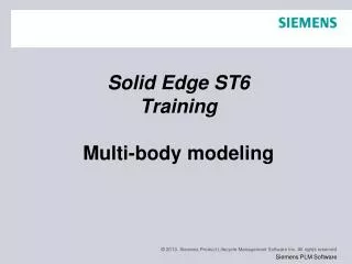 Solid Edge ST6 Training Multi-body modeling