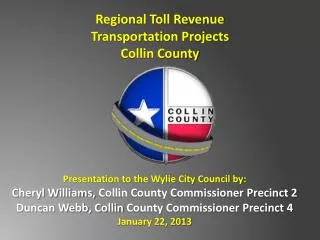 Regional Toll Revenue Transportation Projects Collin County