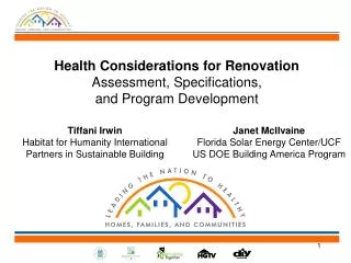 Health Considerations for Renovation Assessment, Specifications, and Program Development