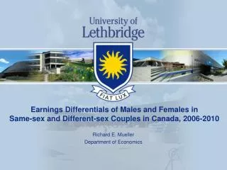 Earnings Differentials of Males and Females in Same-sex and Different-sex Couples in Canada, 2006-2010