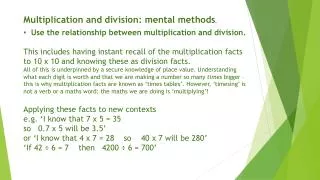 Multiplication and division: mental methods .
