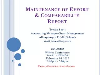 Maintenance of Effort &amp; Comparability Report