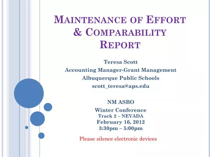 maintenance of effort comparability report