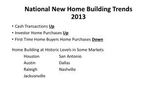 National New Home Building Trends 2013