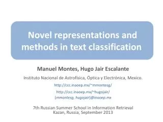 Novel representations and methods in text classification