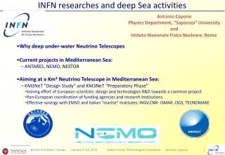 INFN researches and deep Sea activities