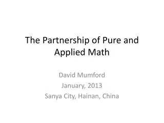 The Partnership of Pure and Applied Math