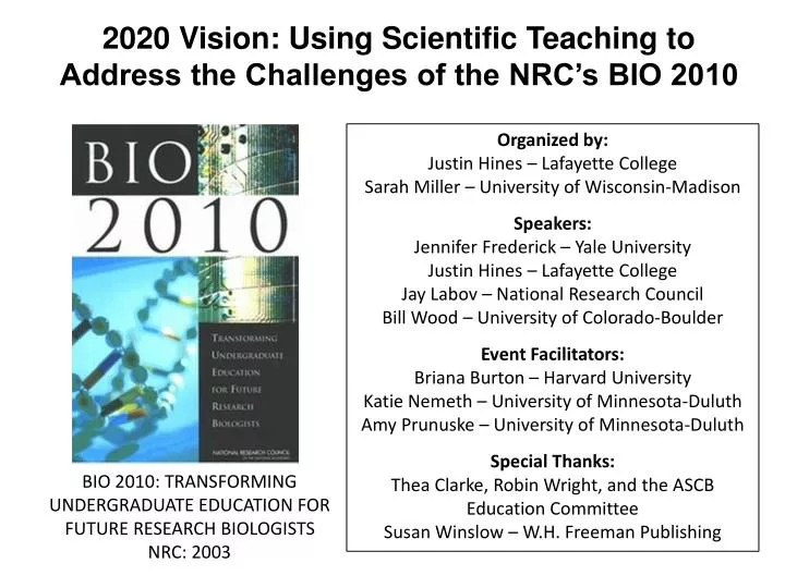 2020 vision using scientific teaching to address the challenges of the nrc s bio 2010