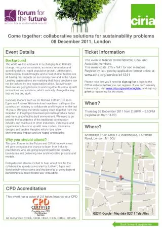 Come together : collaborative solutions for sustainability problems 08 December 2011, London