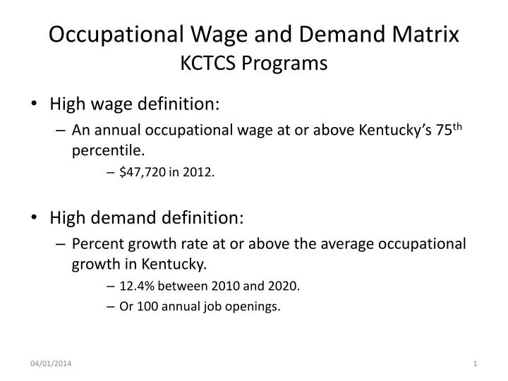 occupational wage and demand matrix kctcs programs