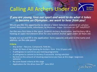 Calling All Archers Under 20