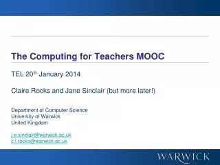 The Computing for Teachers MOOC