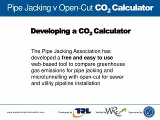 Pipe Jacking v Open-Cut CO 2 Calculator