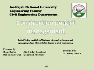 An- Najah National University Engineering Faculty Civil Engineering Department