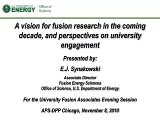 A vision for fusion research in the coming decade, and perspectives on university engagement