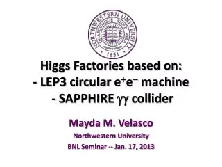 Higgs Factories based on: - LEP3 circular e + e - machine - SAPPHIRE gg collider