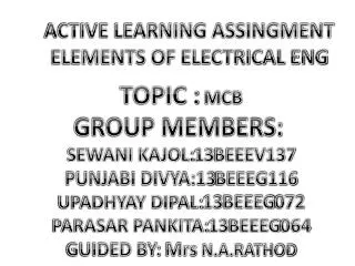 ACTIVE LEARNING ASSINGMENT ELEMENTS OF ELECTRICAL ENG