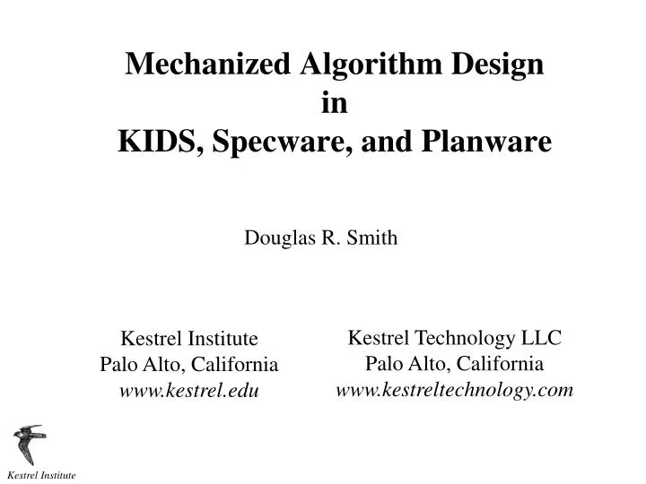 mechanized algorithm design in kids specware and planware