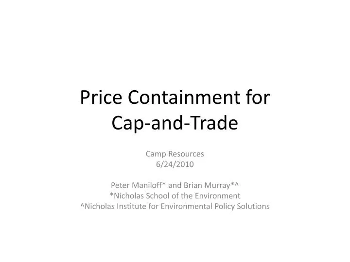 price containment for cap and trade