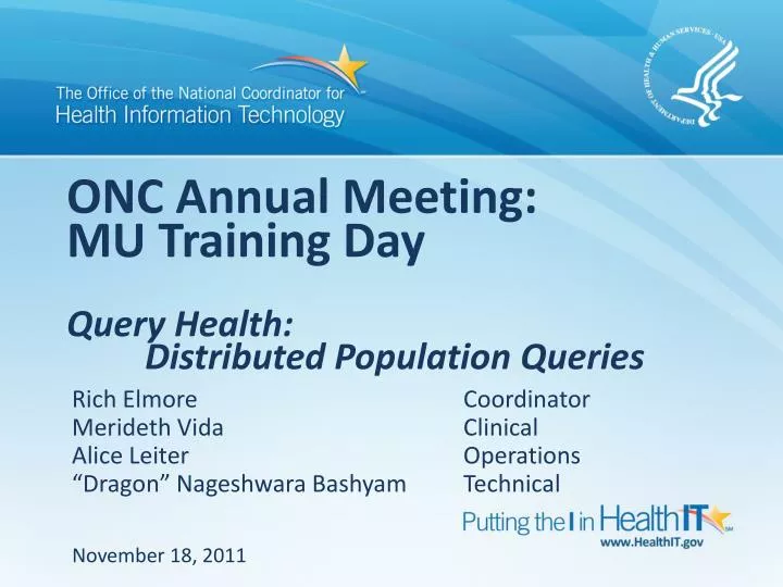 onc annual meeting mu training day query health distributed population queries