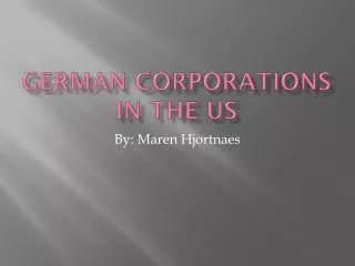 German Corporations in the US