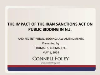 THE IMPACT OF THE IRAN SANCTIONS ACT ON PUBLIC BIDDING IN N.J.