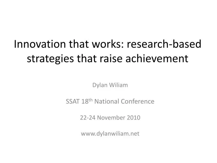 innovation that works research based strategies that raise achievement